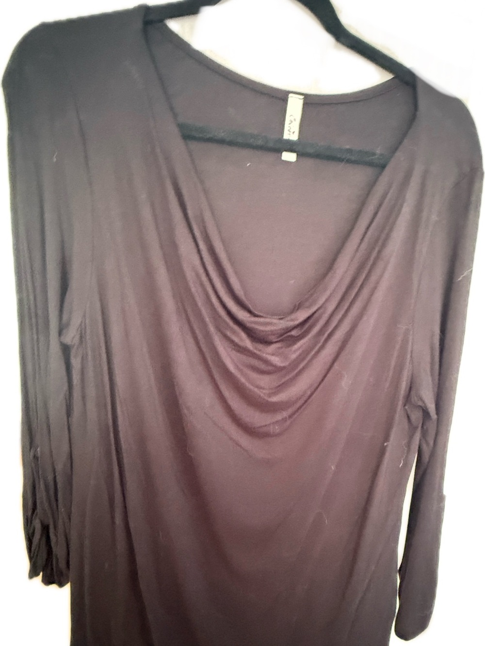 Celeste Black Drape-Front Long Sleeve Top